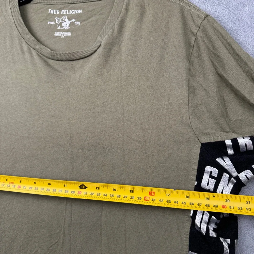 True Religion World Tour Graphic T Shirt Olive Green Mens‎ Size L